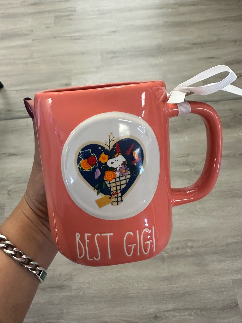 Rae Dunn x Peanuts Coral Peach Snoopy Ceramic Best Gigi Mug